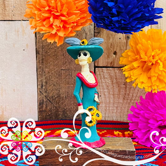 Mini Green Fina Clay Catrina Michoacana - Capula Clay Home