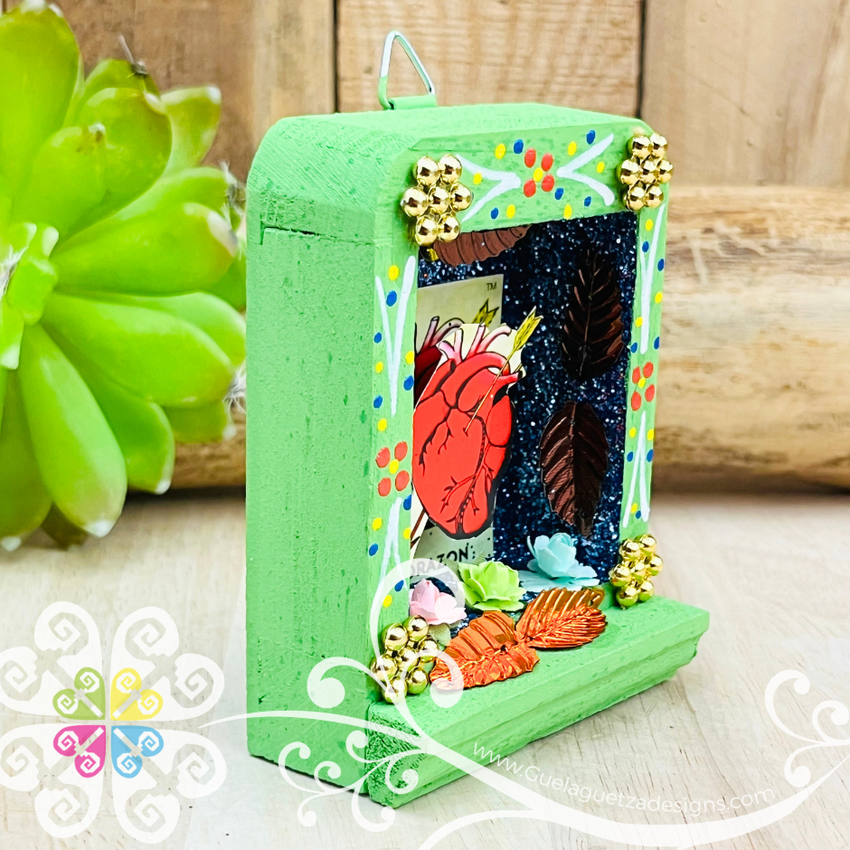 Green Miniature LoteriaMX Shadow Box - Cajita Decorativa