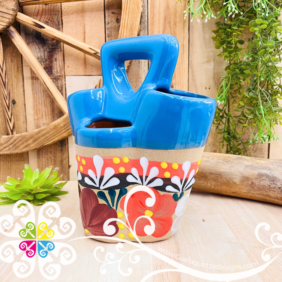 Blue Turquoise Flores Utensil Holder - Spoon Holder