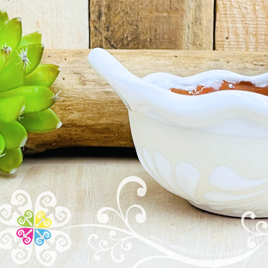 Set of 4 Small White Espiga Cazuelita Clay Bowl