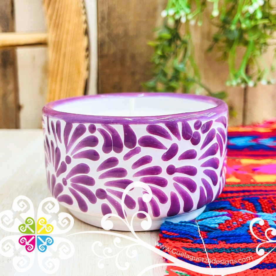 Large Tazon Purple Talavera Candle - Artisan Candles