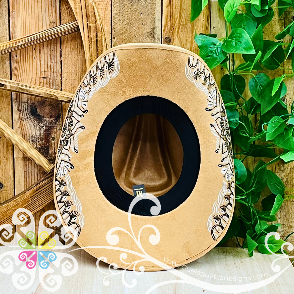 Tan Mitla Cowboy Velvet Hat - Hand Painted Hat