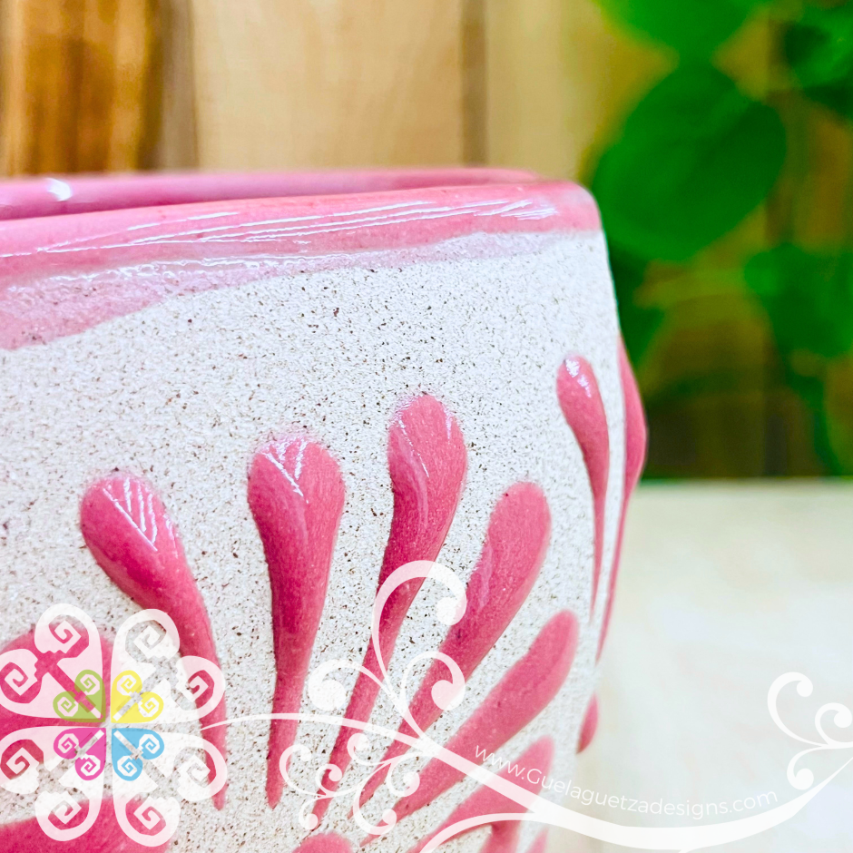 Set of 4 Pink Corazon Clay Mugs - Set Taza Barro