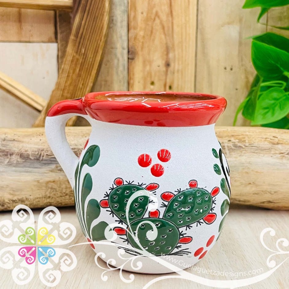Set of Nopal White Espiga Clay Mugs - Set Taza Barro