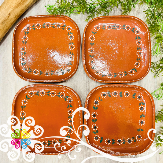 Set of 4 Square Large Capula Traditional Plate - Set Capula Sencillo Clay Plate