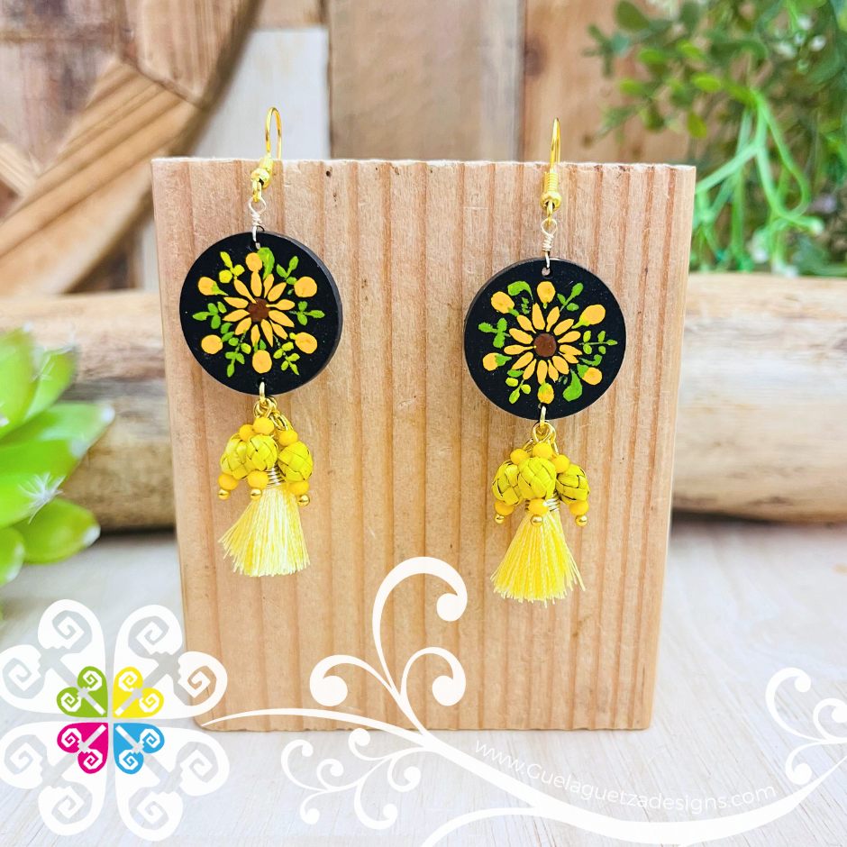Solid Color Round Tassle Wood Earrings - Palm Earrings