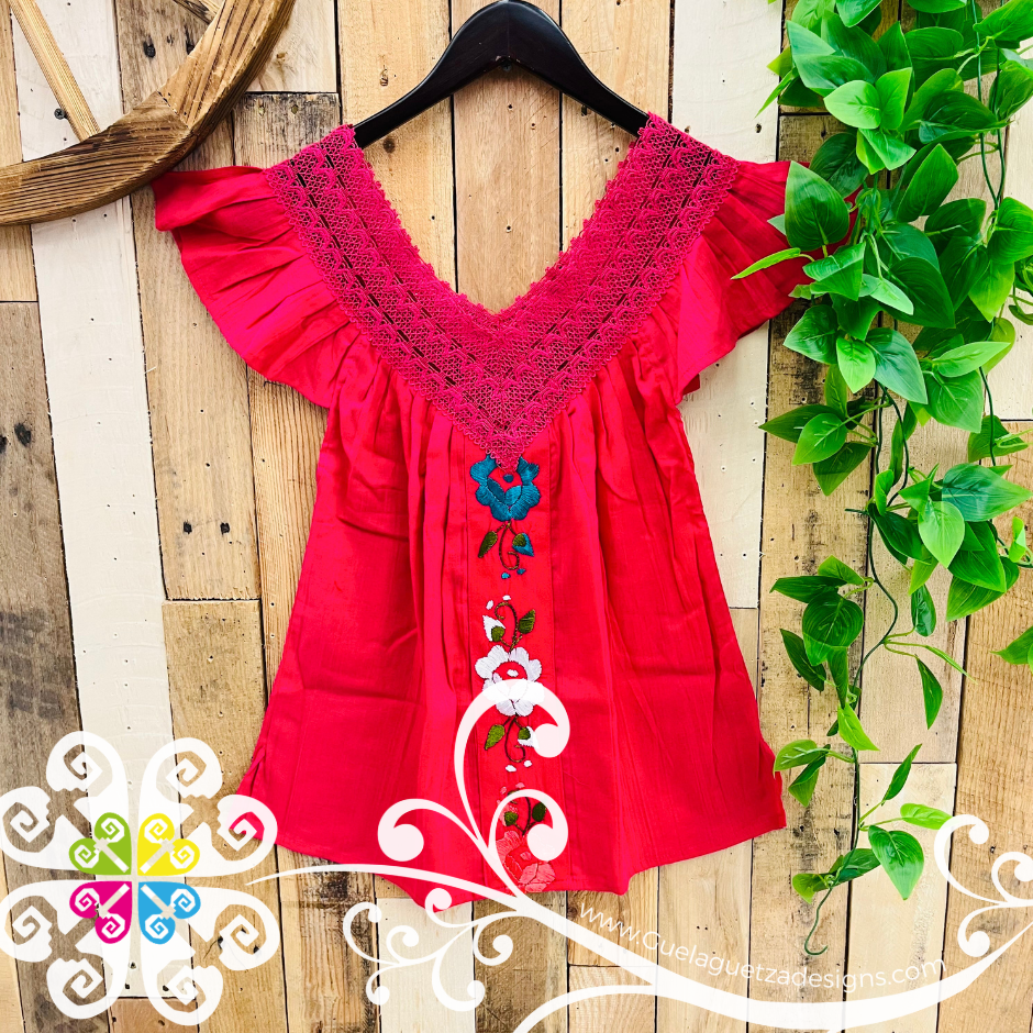 Fuchsia V Neck Top - Blusa Bordada