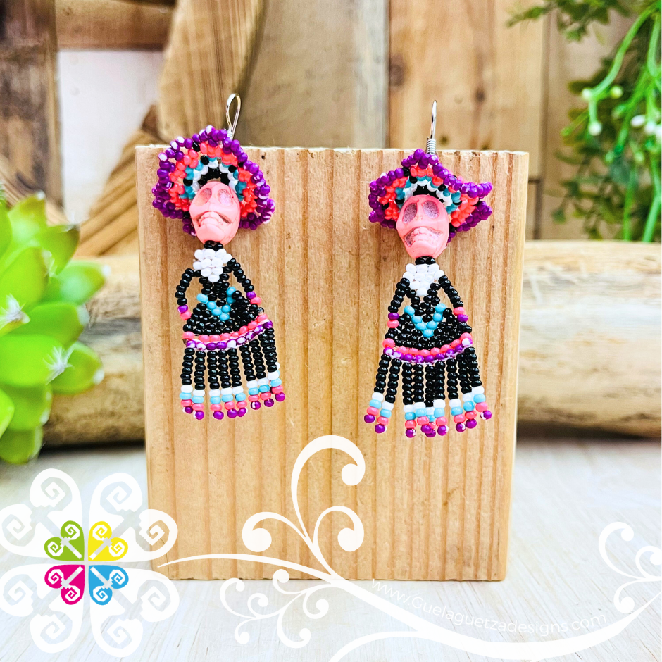 Small Beaded Dancing Catrina Earrings