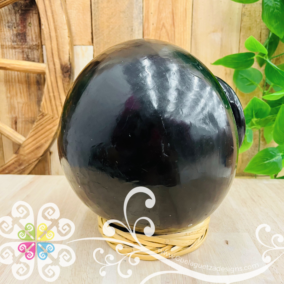 Large Painted Cantarito Black Clay Vase - Barro Negro Oaxaca