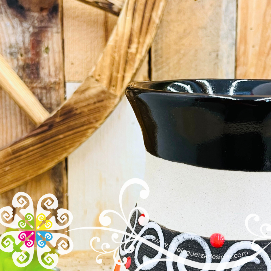 Black Florero Ovulo Floreado  - Mexican Home Décor