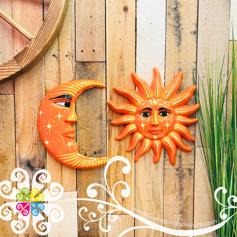 Medium Orange Sun & Moon Set - Wall Decor