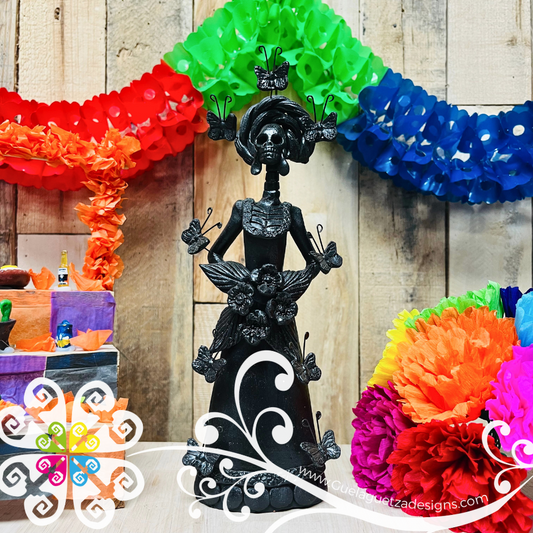 Small Black Fina Clay Catrina Michoacana - Capula Clay Home