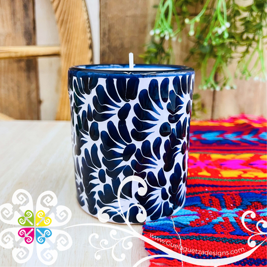 Large Cylinder Navy Blue Talavera Candle - Artisan Candles