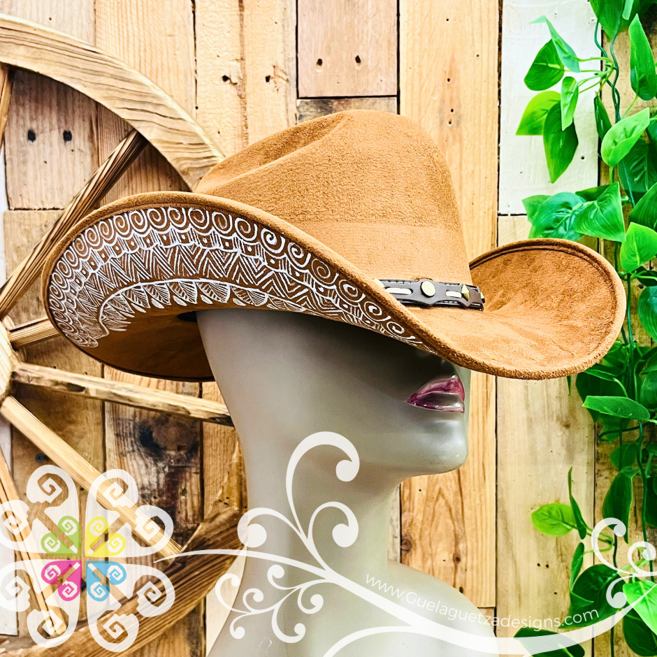 Tobacco Mitla Cowboy Velvet Hat - Hand Painted Hat