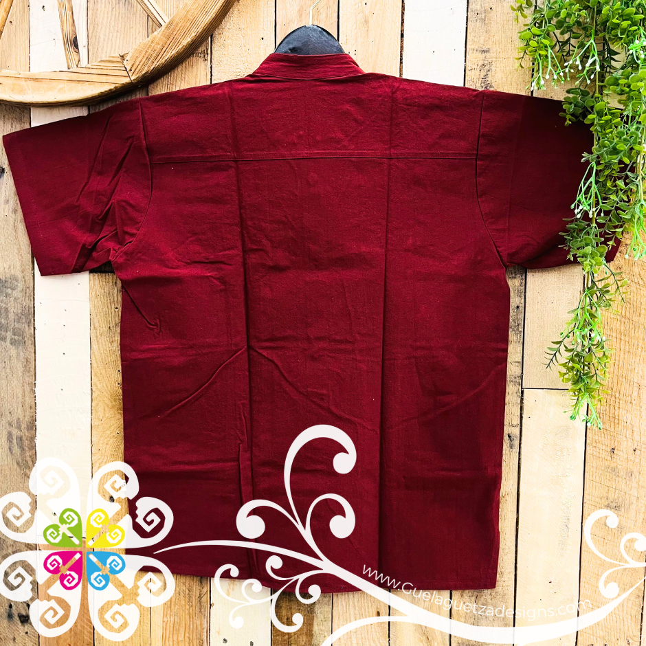 Burgandy Pepita Guayabera - Men Shirt