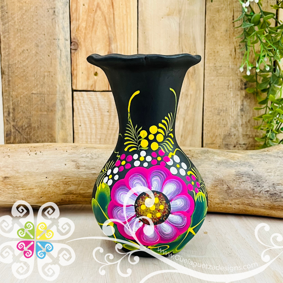 Small Black Clay Handpainted Vase - Barro Negro Oaxaca