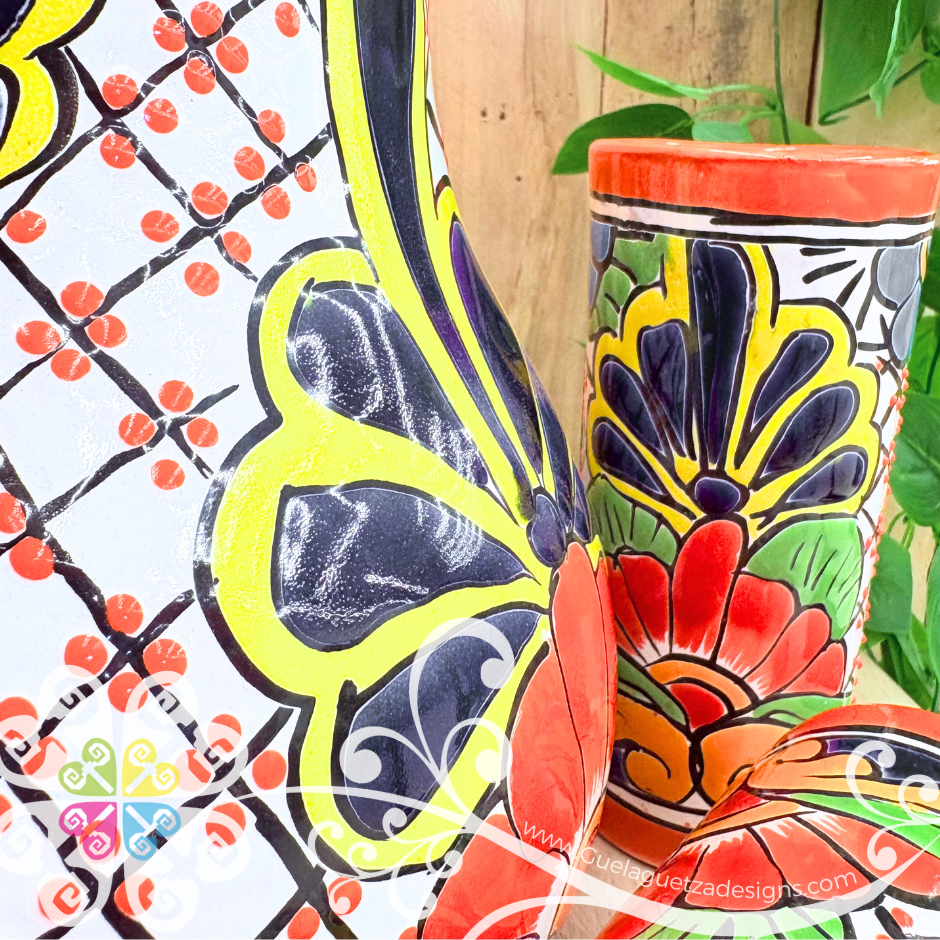 Orange Talavera Clay Pitcher Set - Set Clay Pitcher