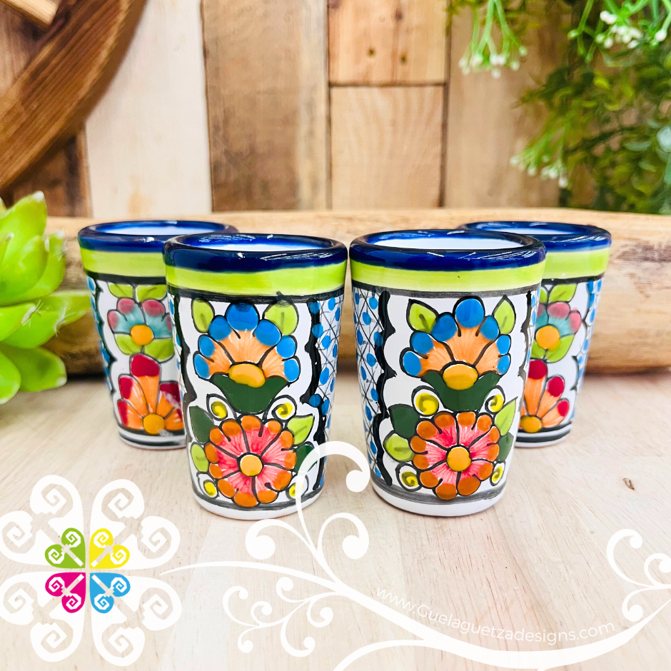 Set of 4 Floral Talavera Tequilero - Set of 4 Shot Glass