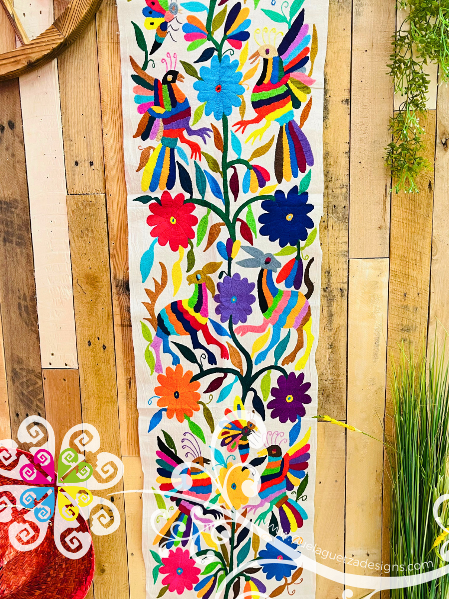 Large Multicolor Otomi Table Runner - Camino de Tenango