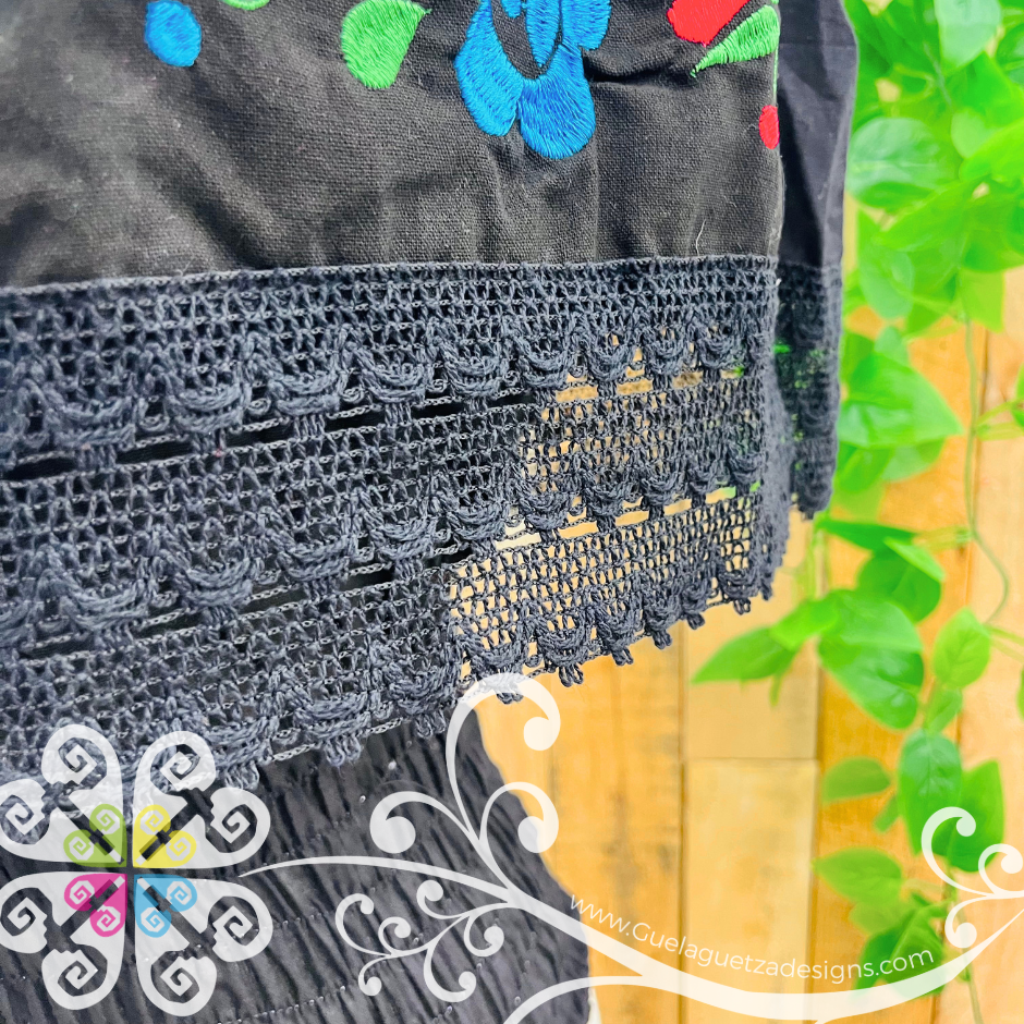 Black Campesina Embroider Crop Top- Women Top