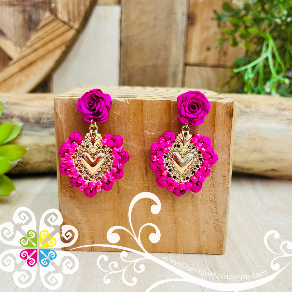 Solid Color Corazon Milagrito Wood Studs- Palm Earrings