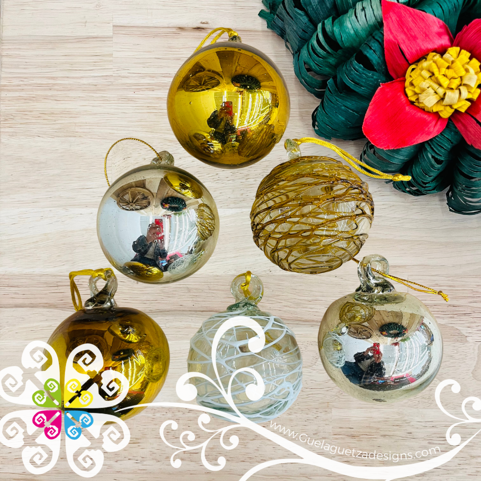 Set of Round Glass Ornaments - Christmas Vidrio Soplado Ornaments