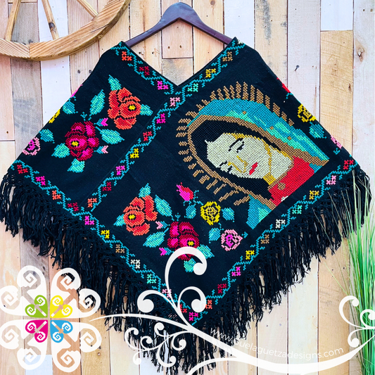 Plus Size Guadalupe Design Embroider Poncho - Mañanita