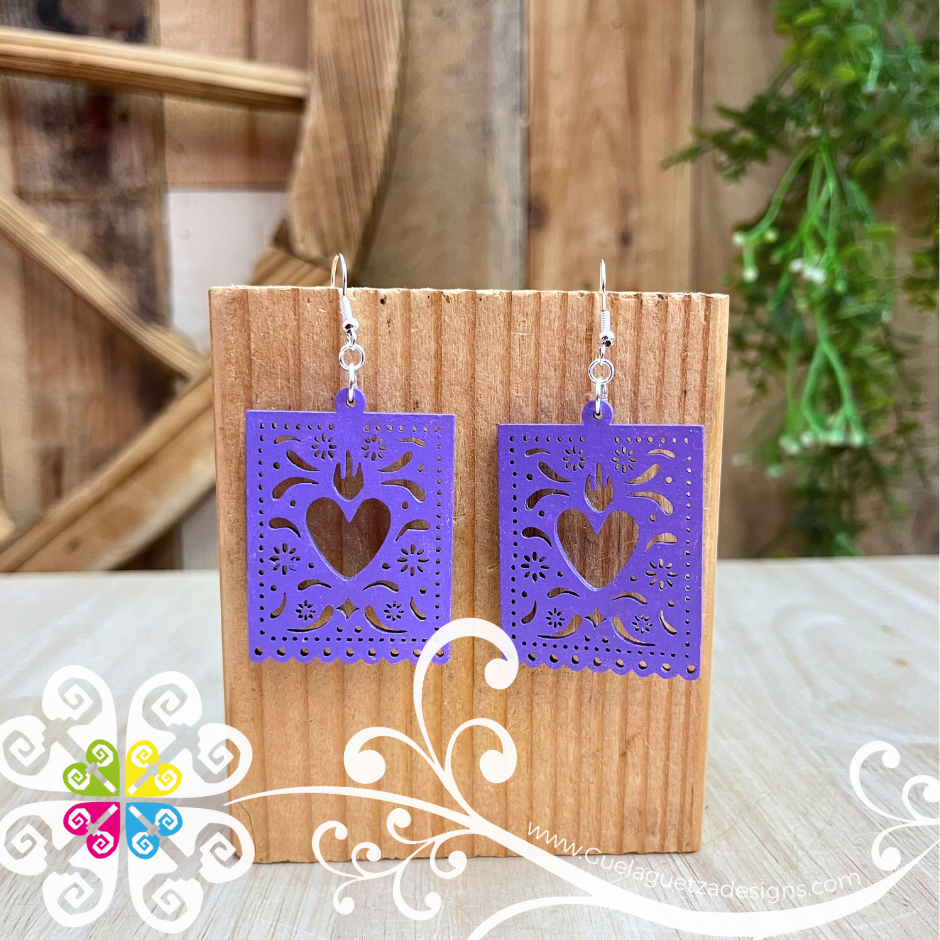 Small Papel Picado Wood Earrings - Wood Earrings