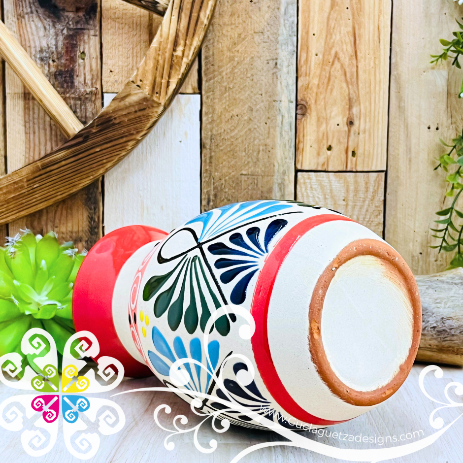 Red Florero Ovulo Floreado - Mexican Home Décor