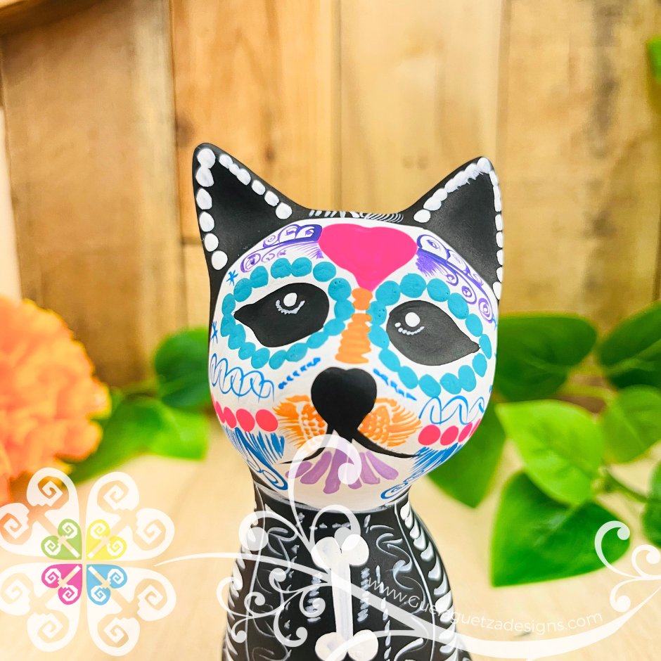 Dia de los Muertos Small Seated Cat - Hand painted Cat
