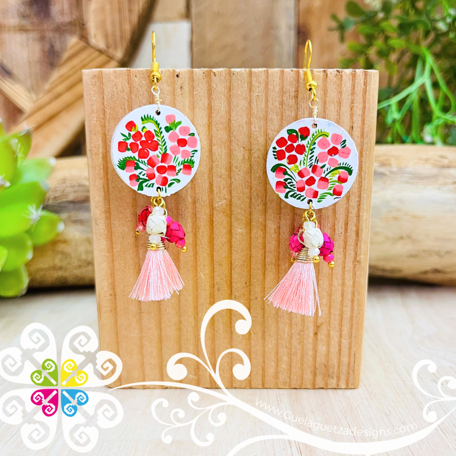 Multicolor Round Tassle Wood Earrings - Palm Earrings
