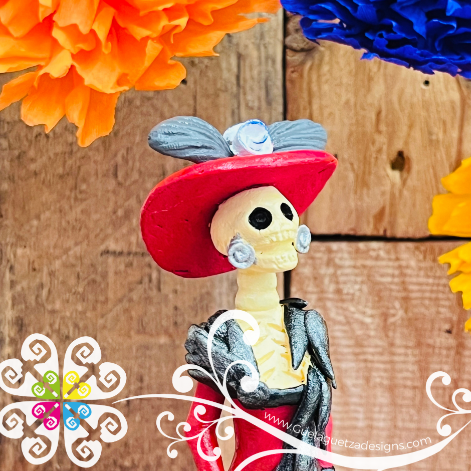 Mini Red Fina Clay Catrina Michoacana - Capula Clay Home