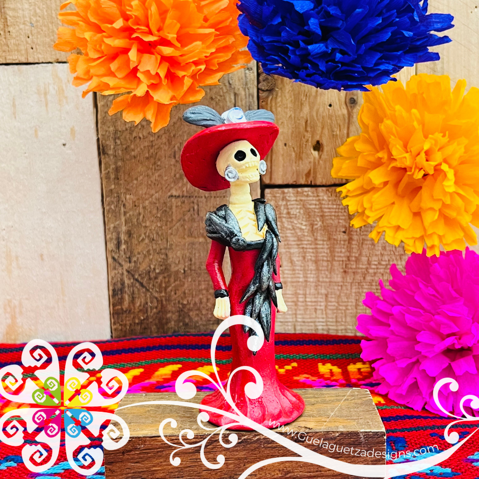 Mini Red Fina Clay Catrina Michoacana - Capula Clay Home