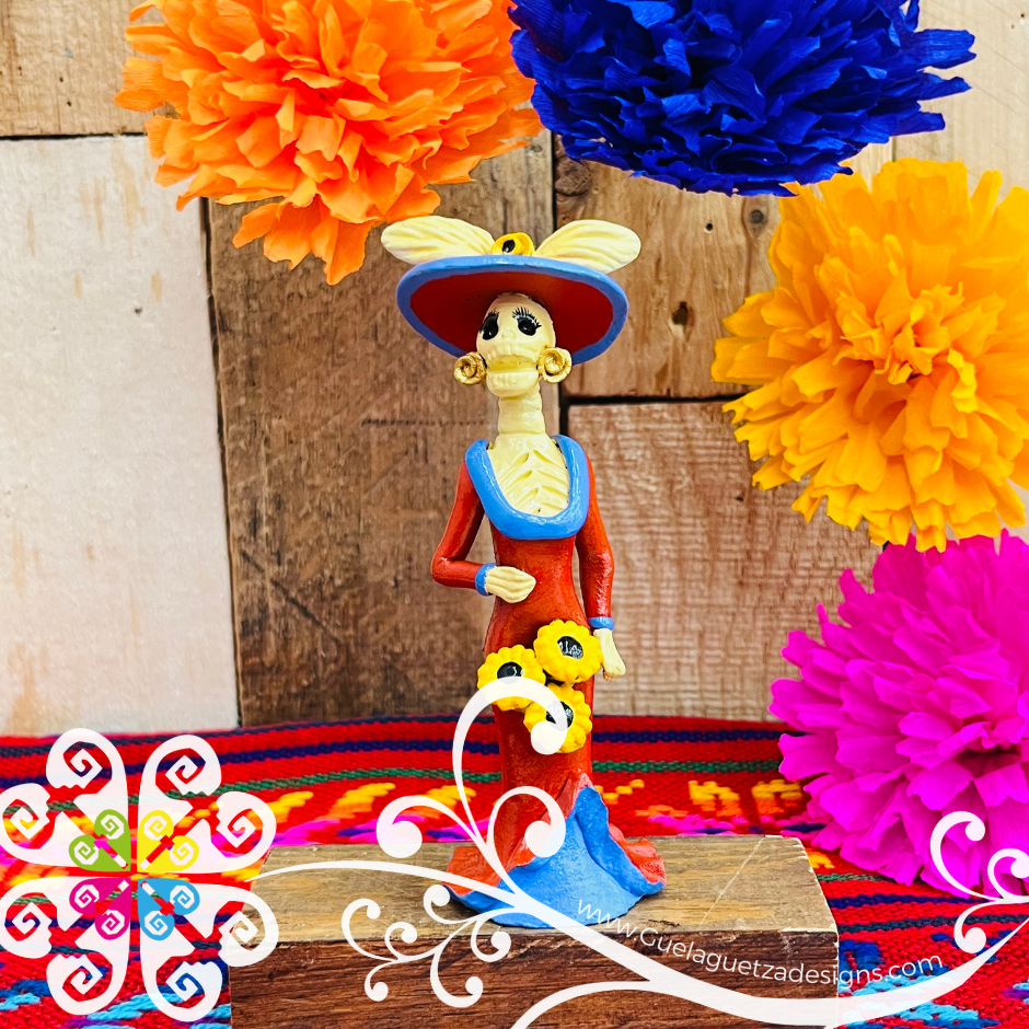 Mini Red Fina Clay Catrina Michoacana - Capula Clay Home