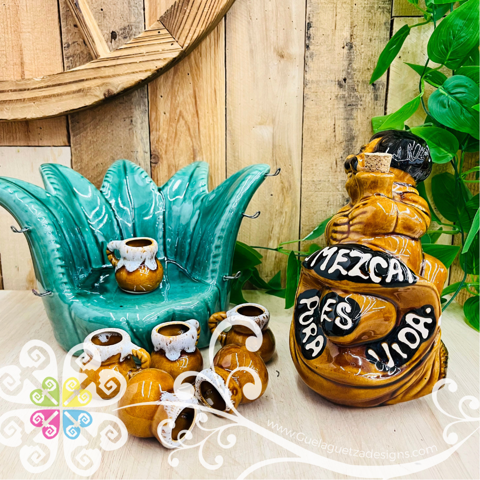 Large Set Tequilero Maguey - Ceramic Tequila Bottle Set