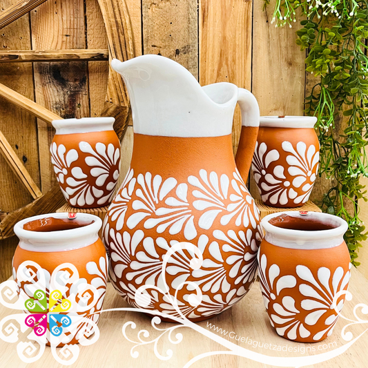 Natural with White Espiga Pato Pitcher Set - 4 Cantaritos