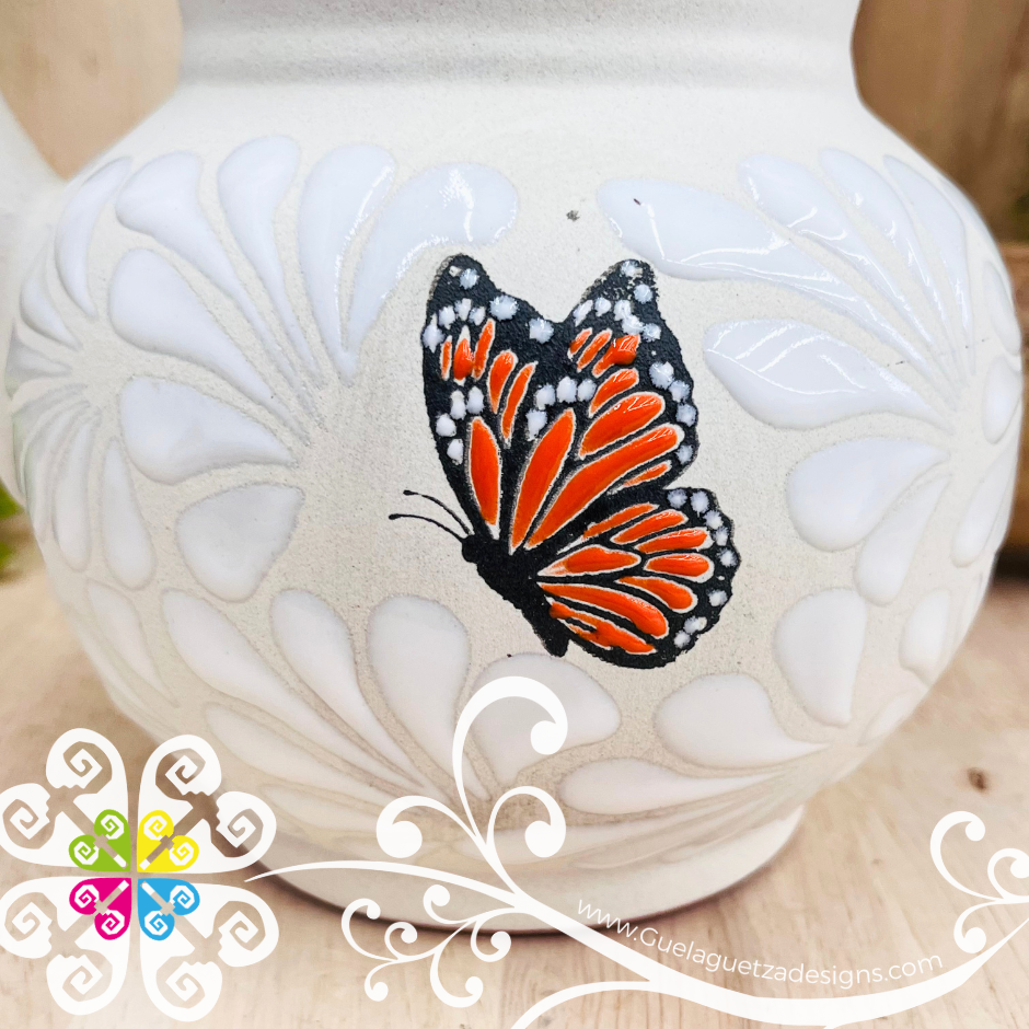 Mariposa White Espiga Lechera Small Clay Pitcher - Jarro