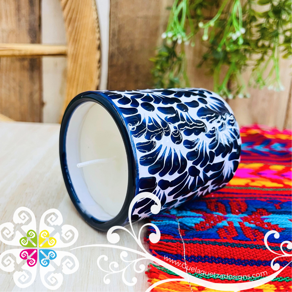 Large Cylinder Navy Blue Talavera Candle - Artisan Candles