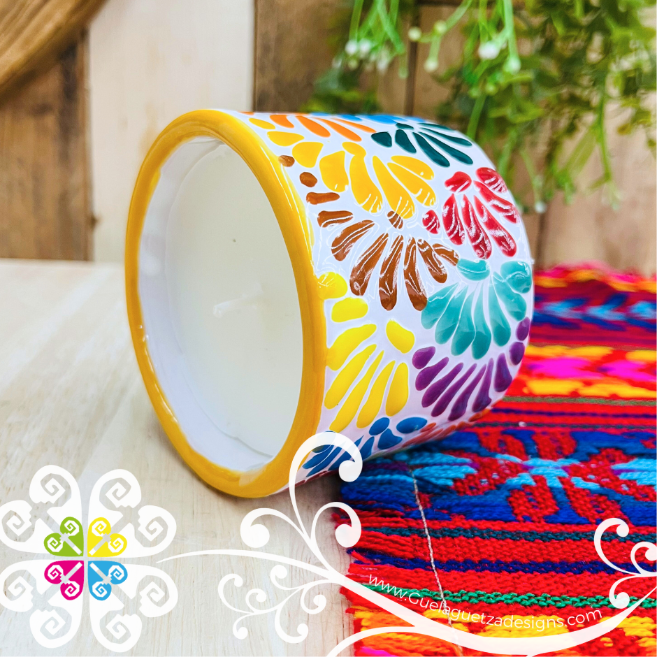 Medium Tazon Multicolor Talavera Candle - Artisan Candles