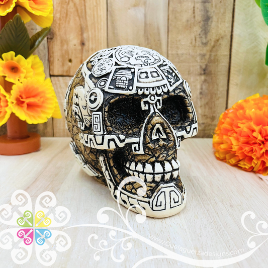 Medium Azteca- Artisan Day of Dead Resin Skull
