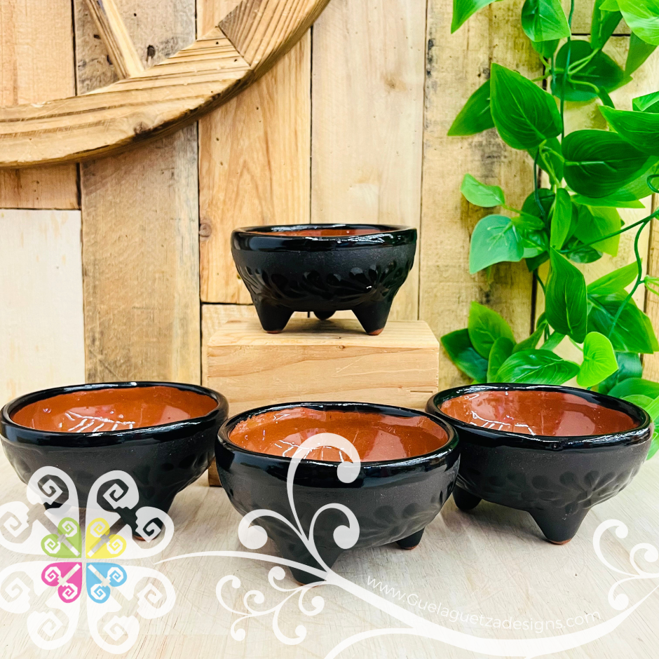 Set of 4 Black Small Espiga Molcajete Barro - Mexican Kitchen