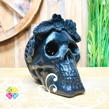 Medium Frida Skull  - Black Clay Oaxaca