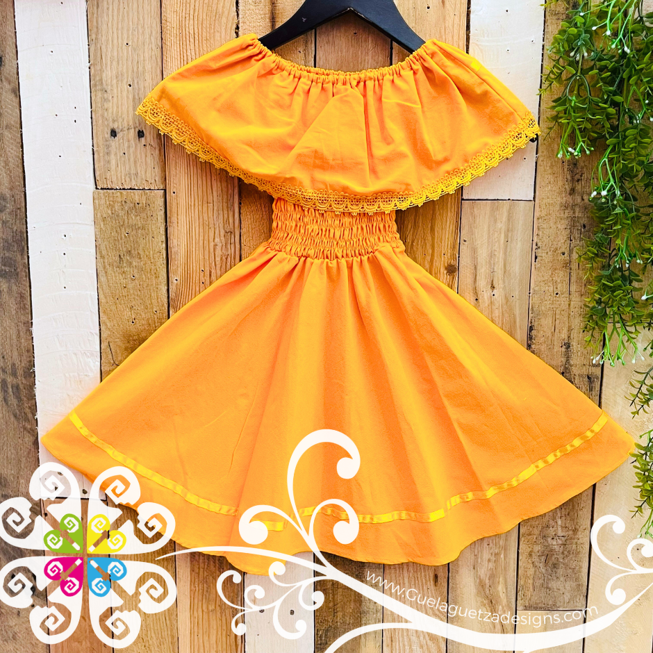 Yellow Tehuana Embroider Campesino Children Dress