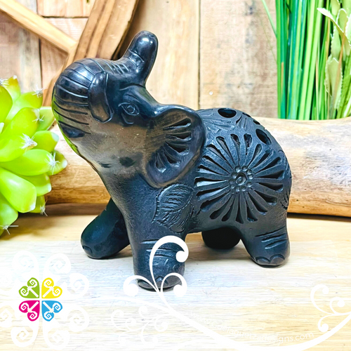 Small Dancing Elephant Figure - Black Clay Oaxaca