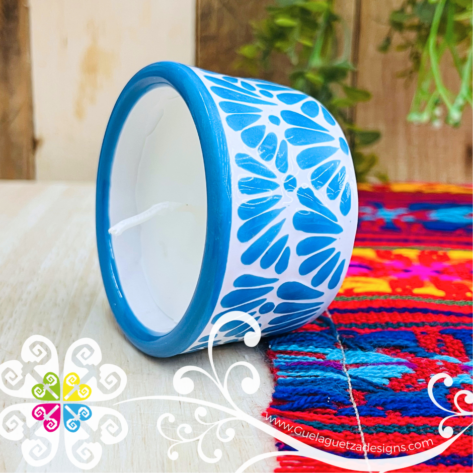 Small Blue Talavera Candle - Artisan Candles