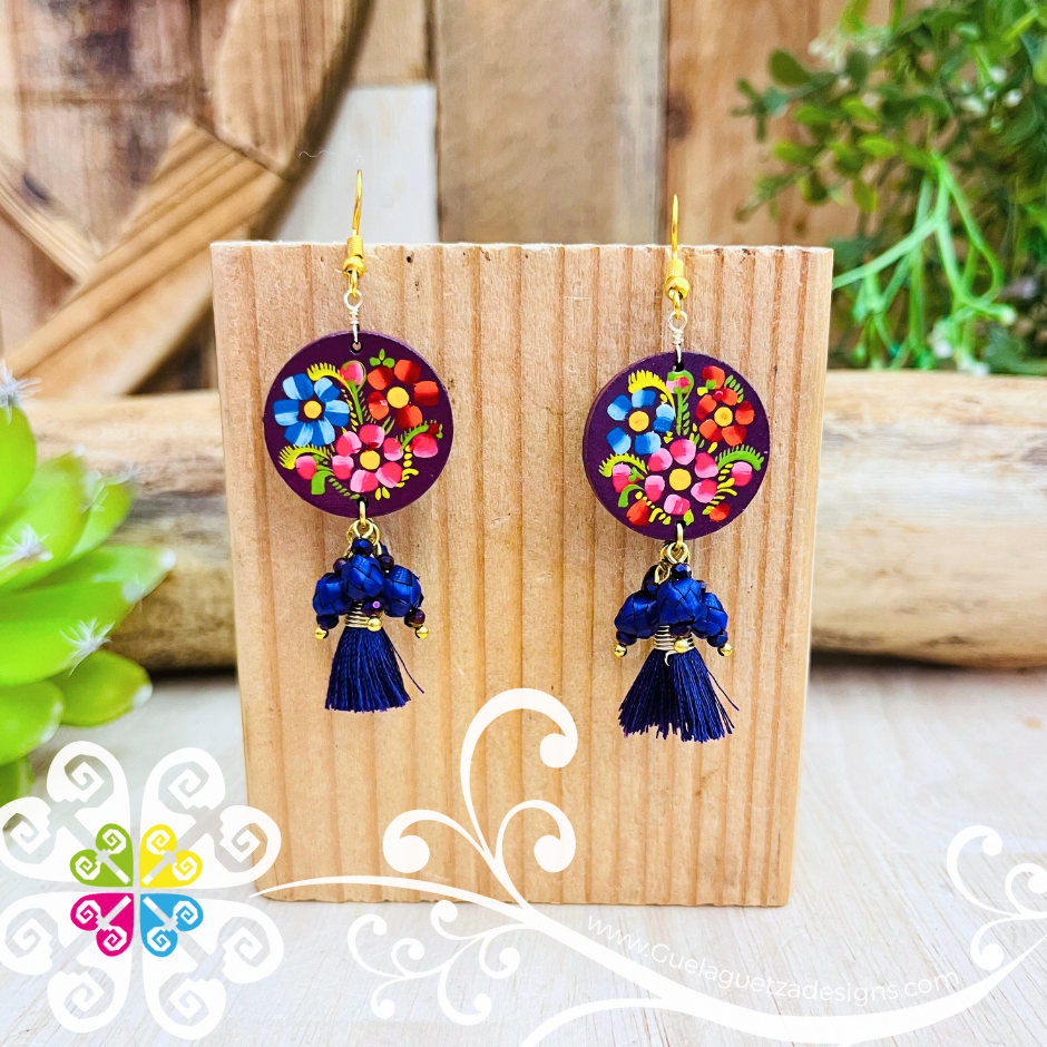 Solid Color Round Tassle Wood Earrings - Palm Earrings