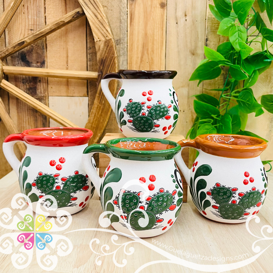 Set of Nopal White Espiga Clay Mugs - Set Taza Barro