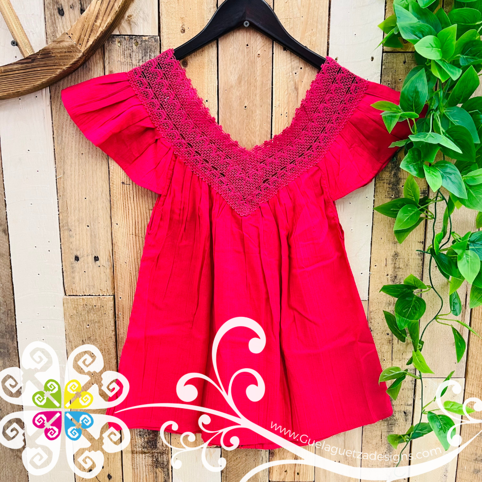 Fuchsia V Neck Top - Blusa Bordada
