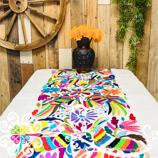 Large Multicolor Otomi Table Runner - Camino de Tenango
