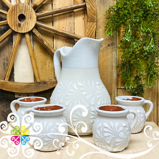 Engobe/White Espiga Pato Pitcher Set - 4 Mugs